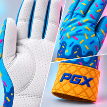 Ice Cream Drip batting glove palm, flexible backhand and waffle-cone long cuff material details