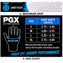 PGX Blue Smiley batting gloves size chart and hand measurement guide