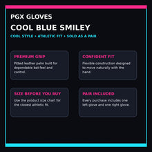 PGX Cool Blue Smiley batting gloves purchase confidence guide with grip, fit, sizing and pair included