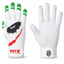 PGX Green Smiley batting gloves front and white grip palm