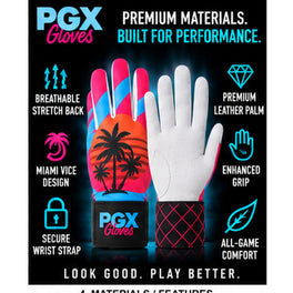 PGX Miami Vice batting gloves premium materials and performance features