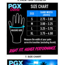 PGX Miami Vice batting gloves size chart and hand measurement guide