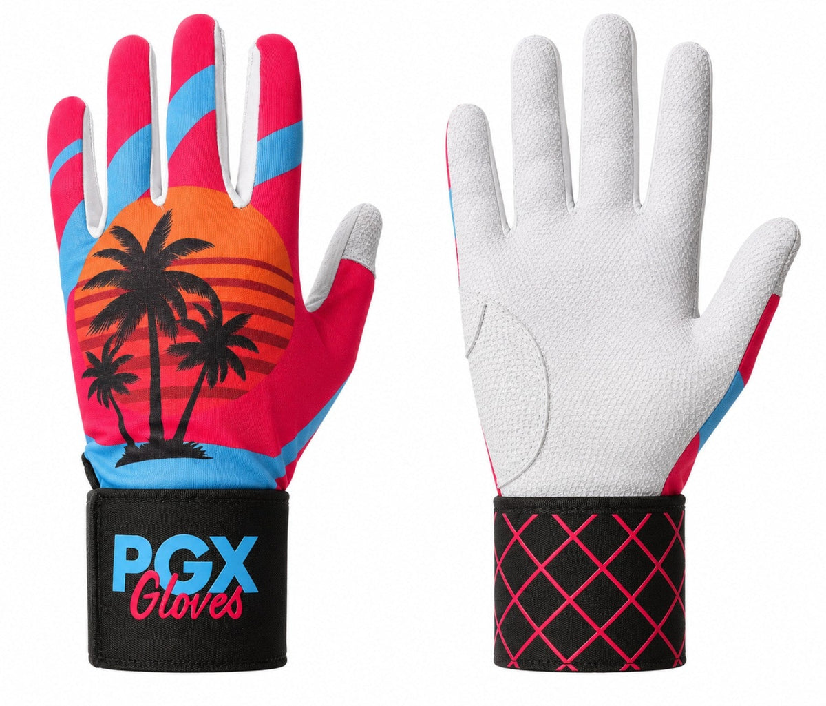 PGX Miami Vice long cuff batting gloves front and white grip palm
