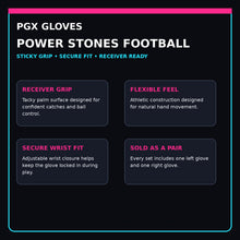 PGX Power Stones football receiver gloves grip fit wrist closure and pair features