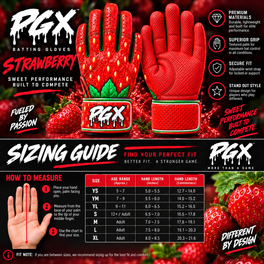 PGX Strawberry sizing guide with red pitted leather palm