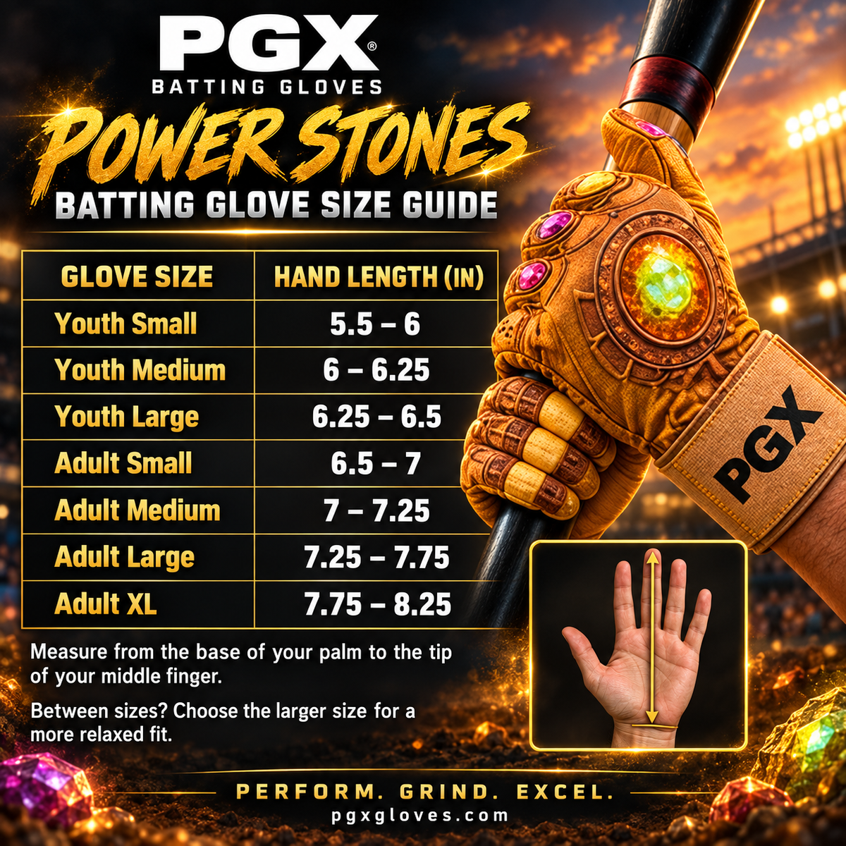 Power Stones Long Cuff Batting Gloves